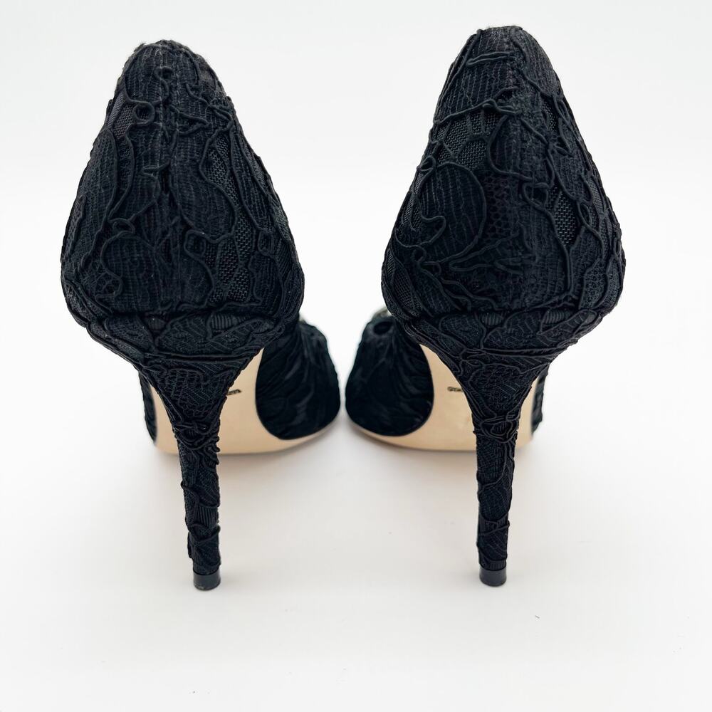 Dolce & Gabbana Bellucci Black Lace Crystal Brooch Pointed Toe Pumps Heels IT 36 - Picture 8 of 10